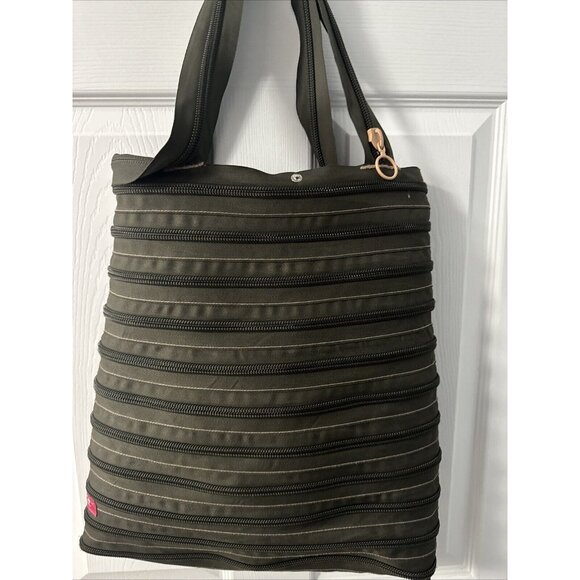 Zip It Olive Green Tote Bag Zipper Reusable Eco Friendly Zip-it Recycleable GR68 - Picture 4 of 5
